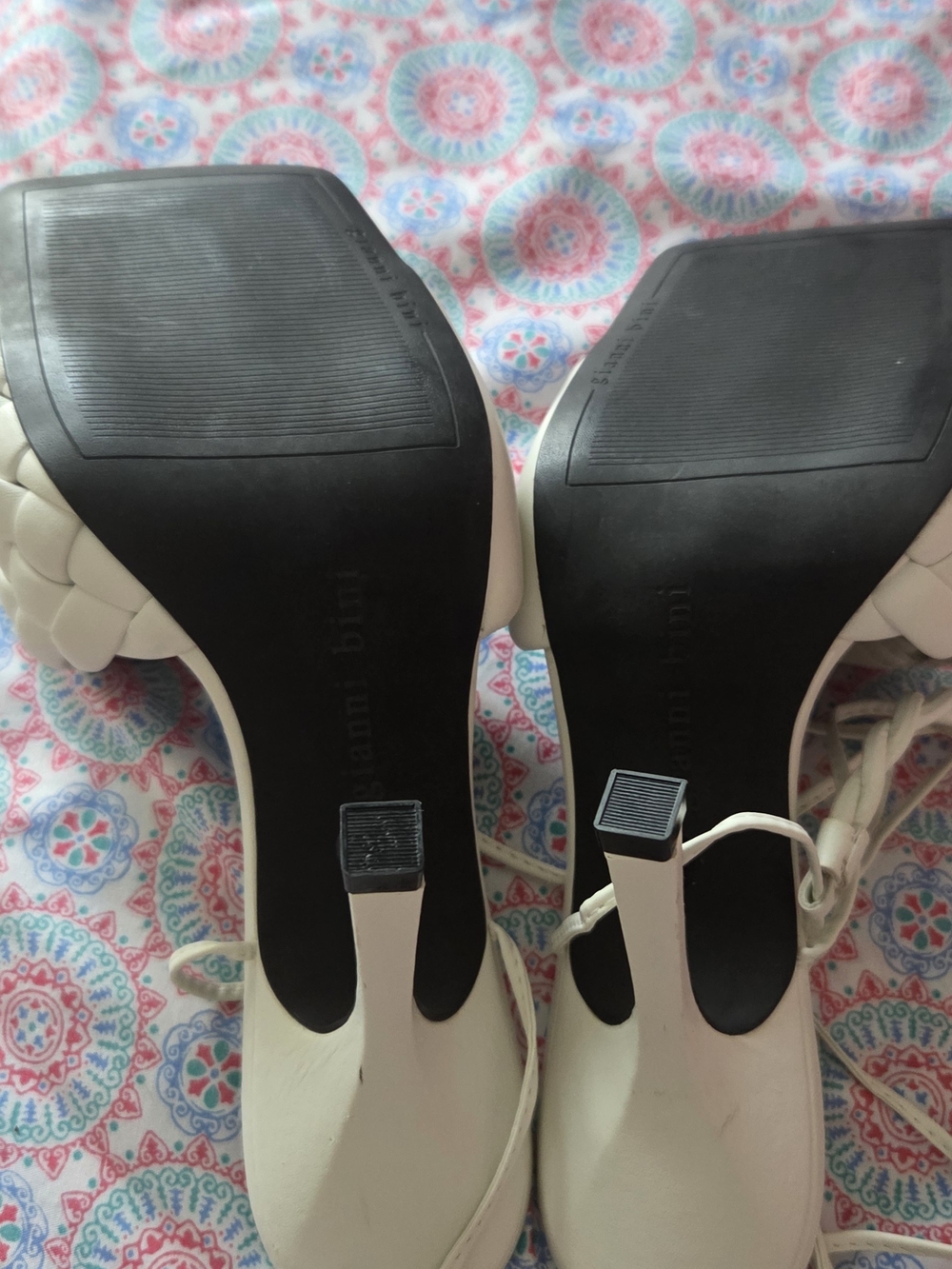Gianni Bini Women's White Braided Square-Toe Heeled Sandals - Picture 5 of 5